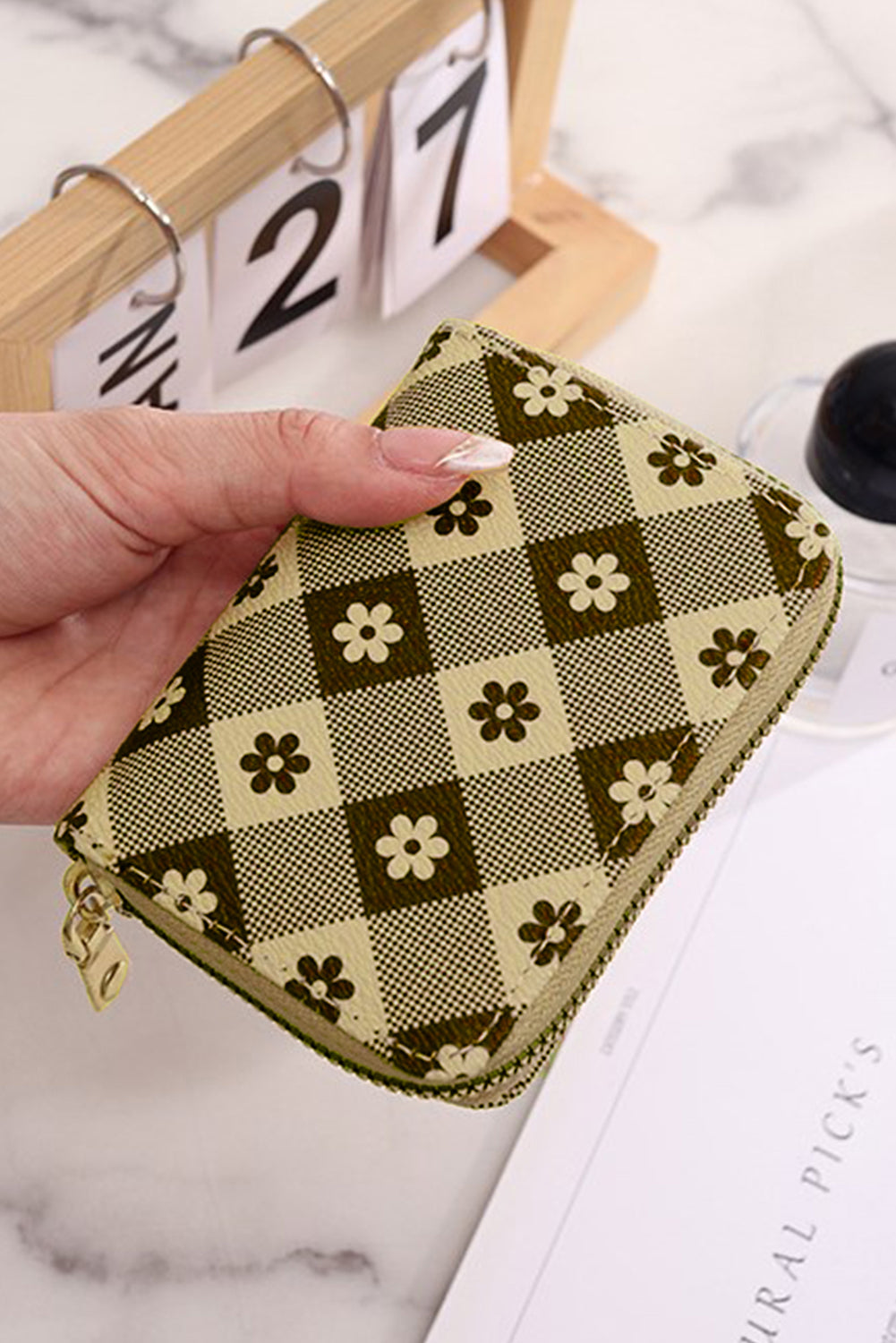 Checkered Flower Leather Wallet - The Legendary Apparels Brand