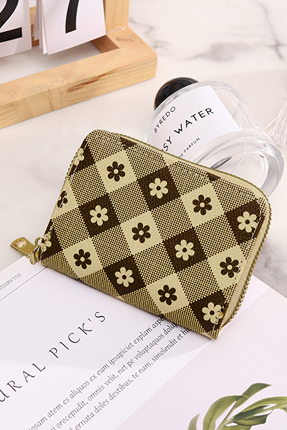 Checkered Flower Leather Wallet - The Legendary Apparels Brand