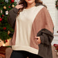 Brown Plus Size Exposed Seam Patchwork Sweatshirt