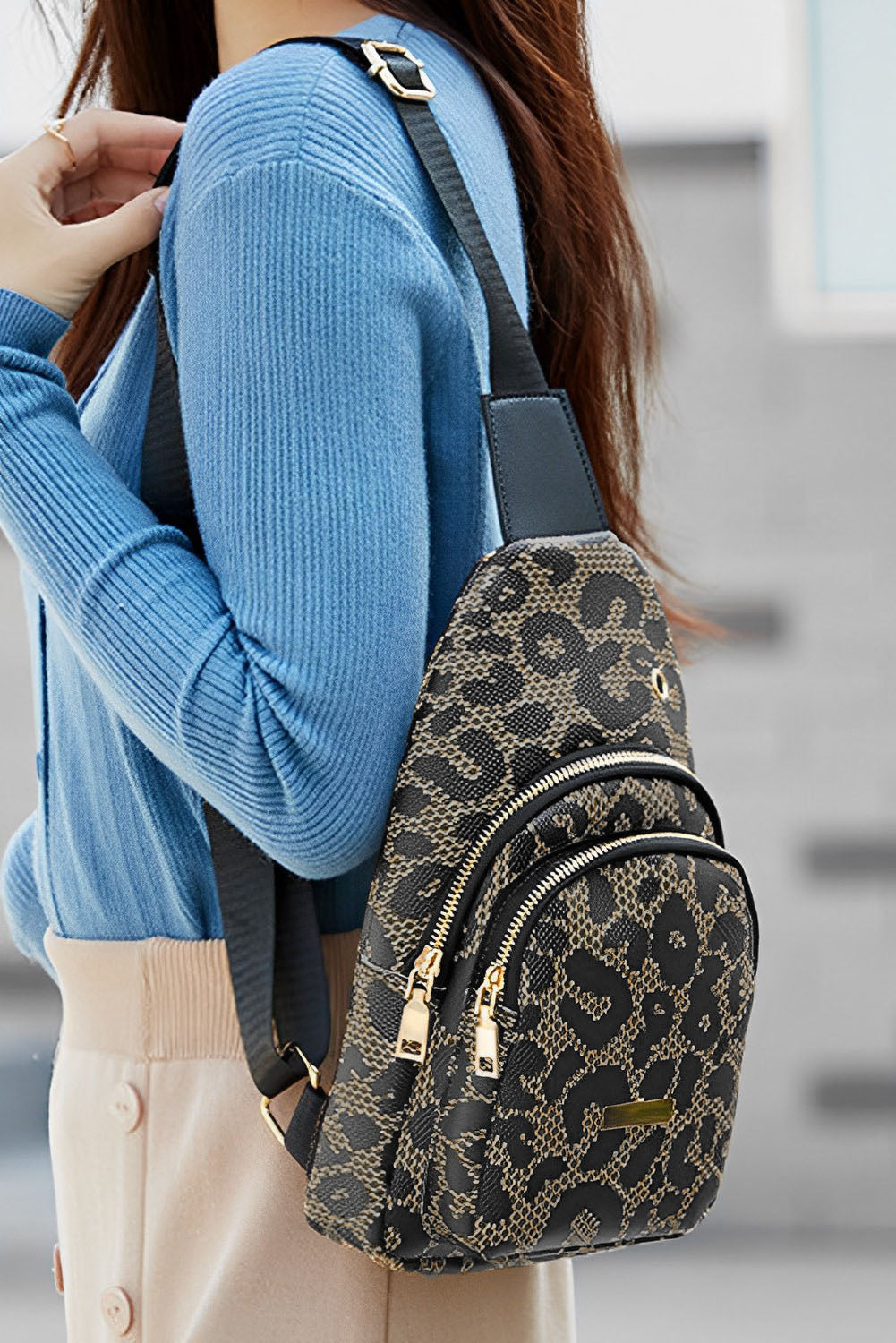 Leopard Print Leather Sling Bag - The Legendary Apparels Brand