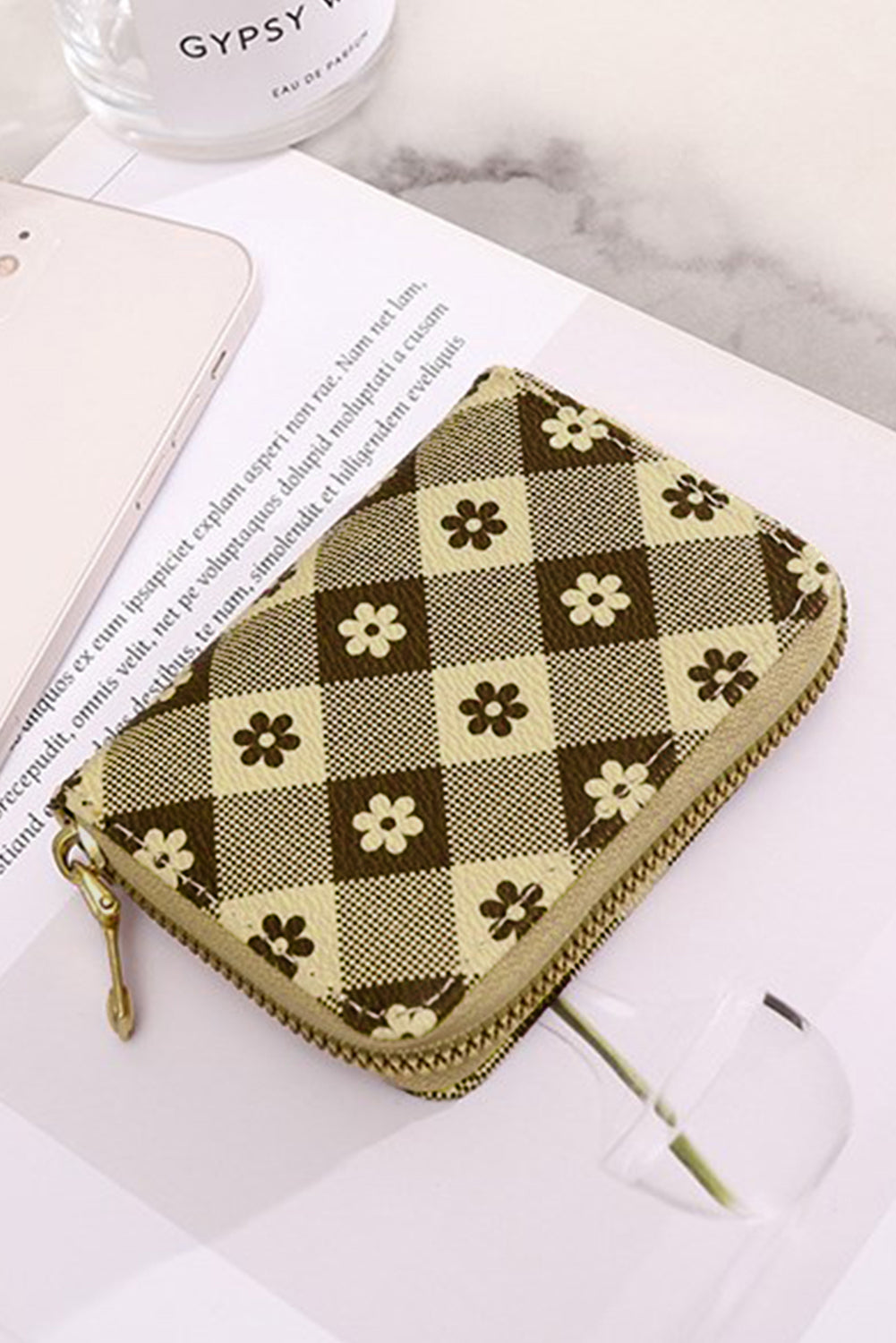 Checkered Flower Leather Wallet - The Legendary Apparels Brand