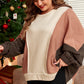 Brown Plus Size Exposed Seam Patchwork Sweatshirt