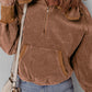 Chestnut Half Zipper Kangaroo Pocket Drawstring Corduroy Hoodie