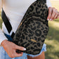 Leopard Printed PU Leather Zippered Fanny Pack Sling Bag