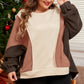 Brown Plus Size Exposed Seam Patchwork Sweatshirt