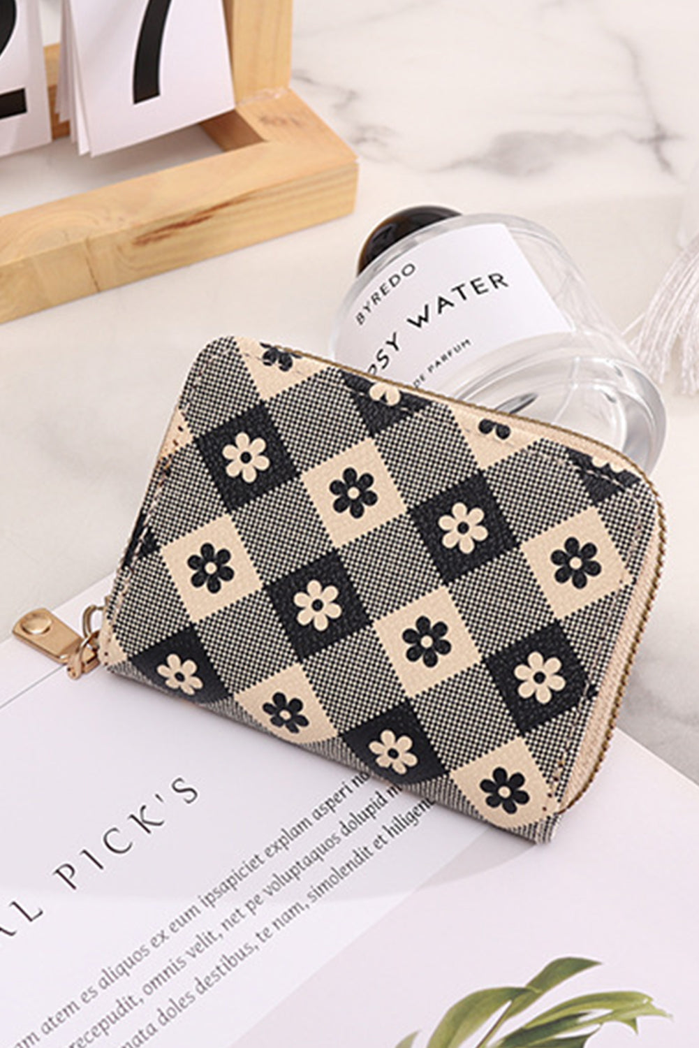 Checkered Flower Leather Wallet - The Legendary Apparels Brand