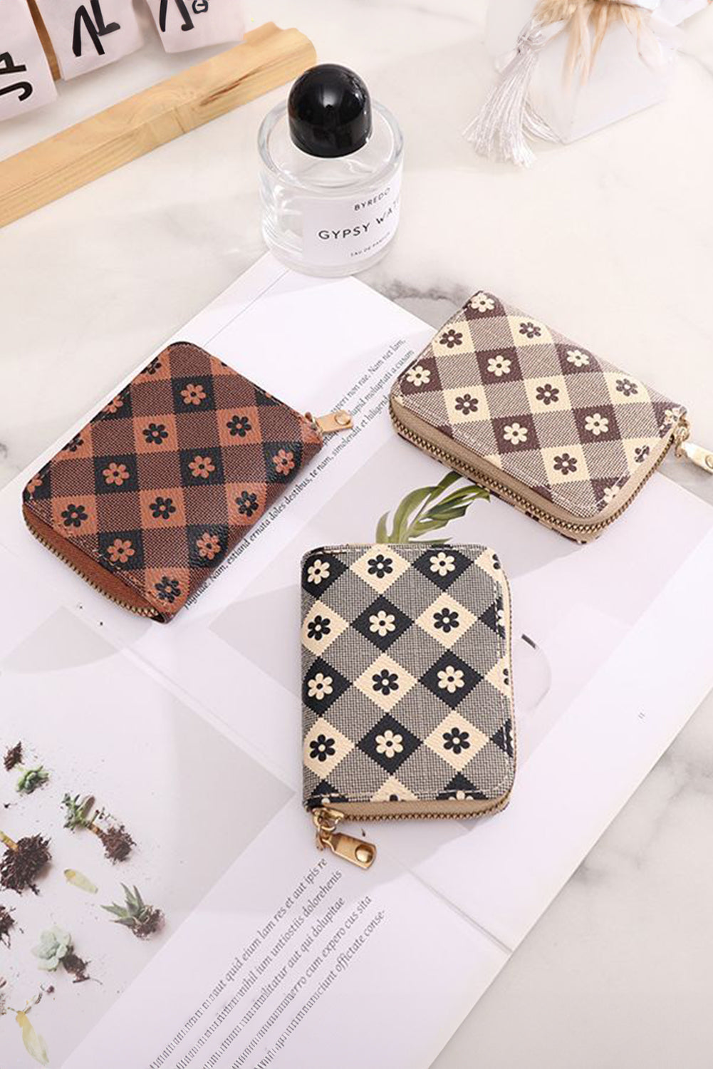 Checkered Flower Leather Wallet - The Legendary Apparels Brand