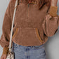 Chestnut Half Zipper Kangaroo Pocket Drawstring Corduroy Hoodie