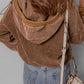 Chestnut Half Zipper Kangaroo Pocket Drawstring Corduroy Hoodie