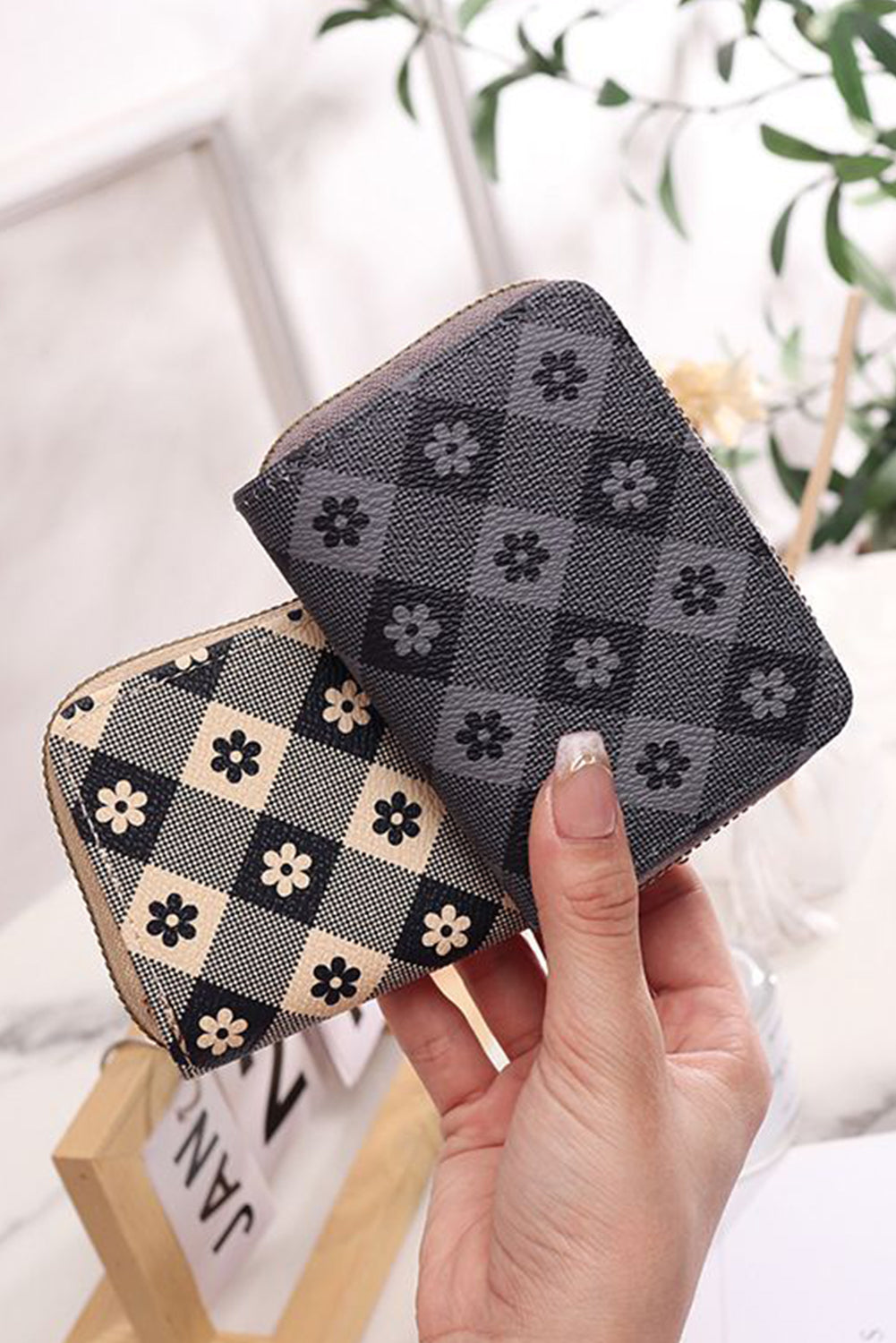 Checkered Flower Leather Wallet - The Legendary Apparels Brand