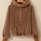 Chestnut Half Zipper Kangaroo Pocket Drawstring Corduroy Hoodie