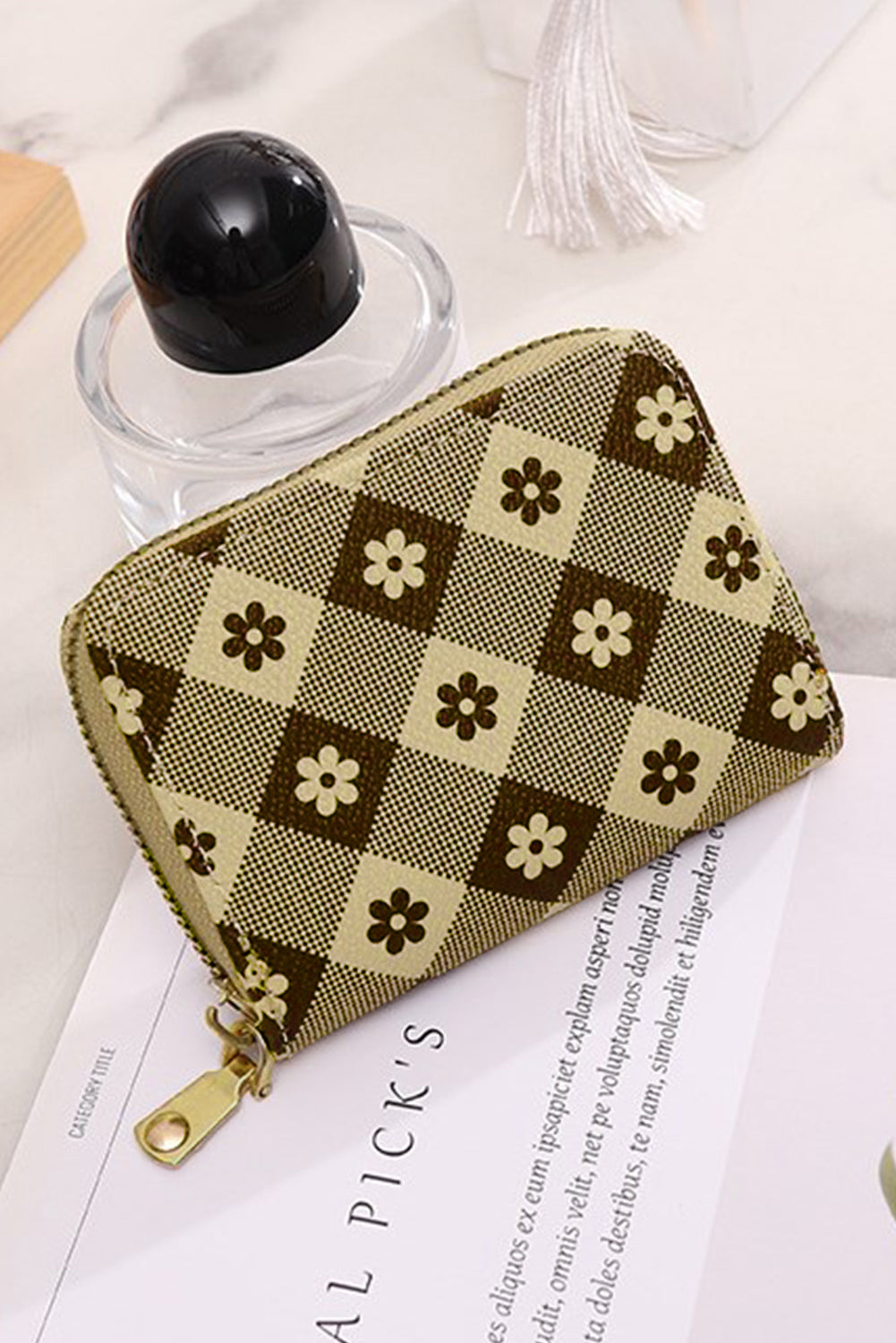 Checkered Flower Leather Wallet - The Legendary Apparels Brand